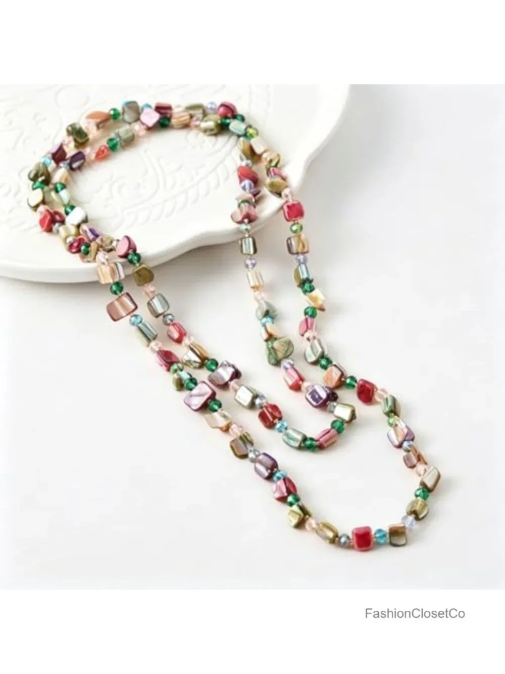 Boho Handmade Irregular Beaded Long Necklace Chunky Statement Jewelry